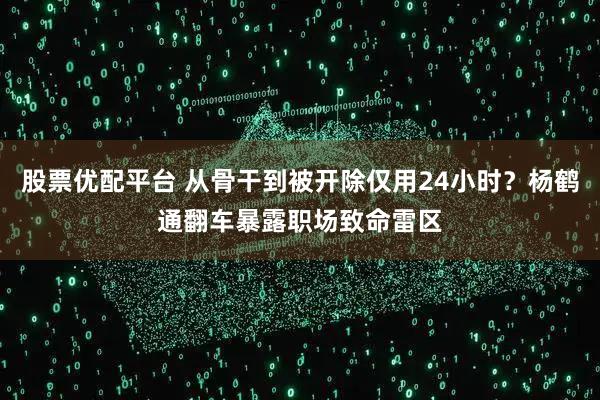 股票优配平台 从骨干到被开除仅用24小时？杨鹤通翻车暴露职场致命雷区